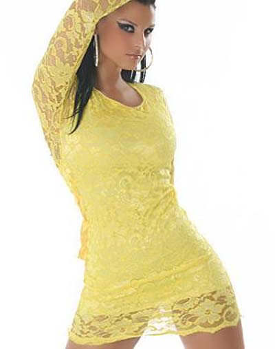 Elegant Sexy Backless Lace Dress - Yellow